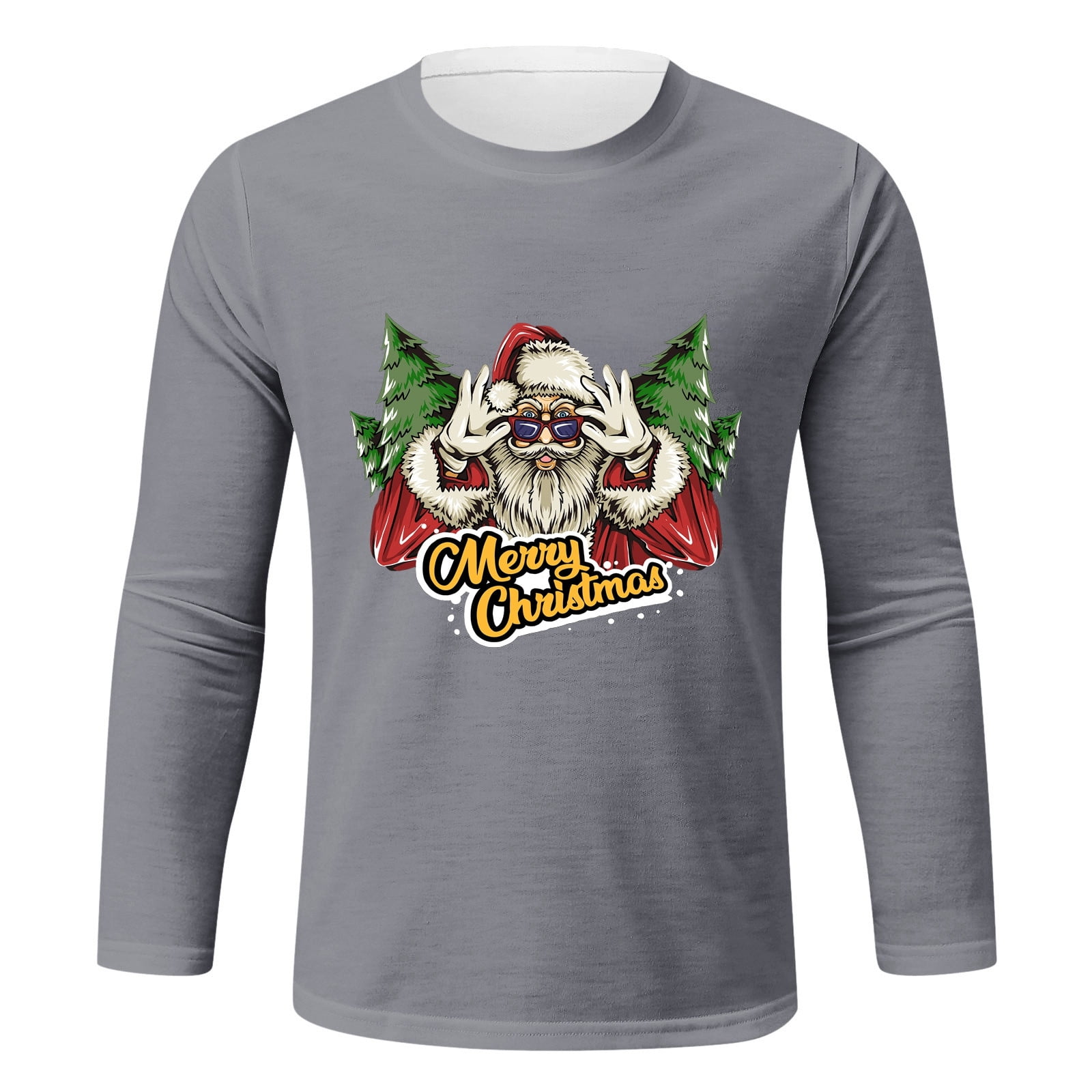 WEAIXIMIUNG Mens Christmas T Shirts Men's Christmas Printed Long Sleeve T Shirt Santa Casual