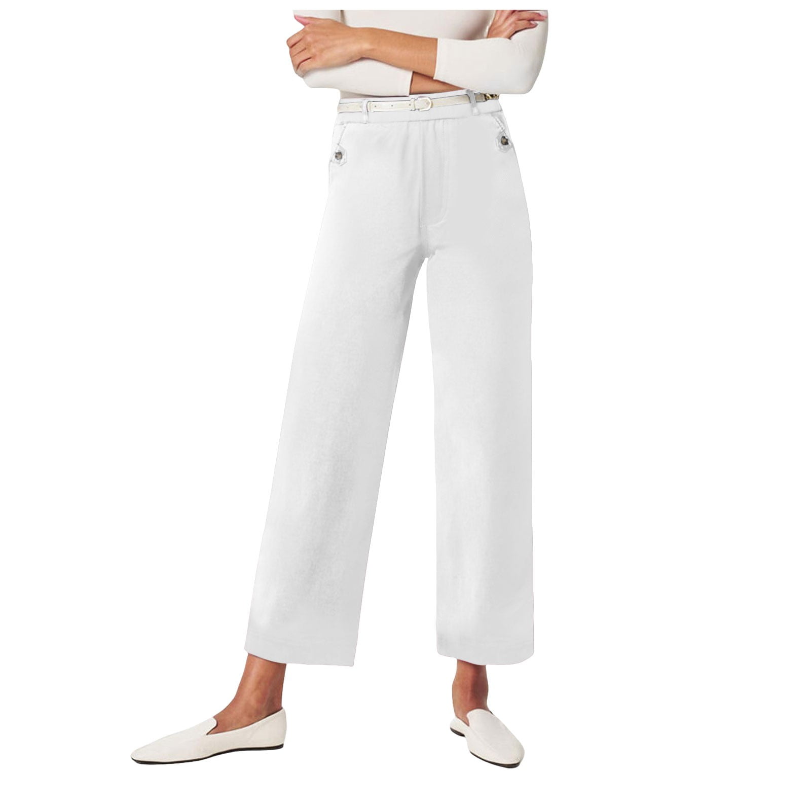 Petite white fashion cropped trousers