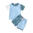 thumbnail image 1 of WEAIXIMIUNG School Outfits for Girls 9-10 Year Olds Cute Toddler Girls Boys Summer Short Sleeve Patchwork Color Prints Tops Shorts 2Pcs Outfits Clothes Set, 1 of 7