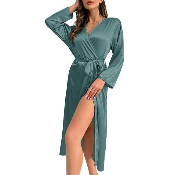 WEAIXIMIUNG Silk Robes for Women Plus Size Large Women's Nightgown Sexy Elastic Tine Bathrobe Solid Color Home Furnishing Women's Pajamas Green M
