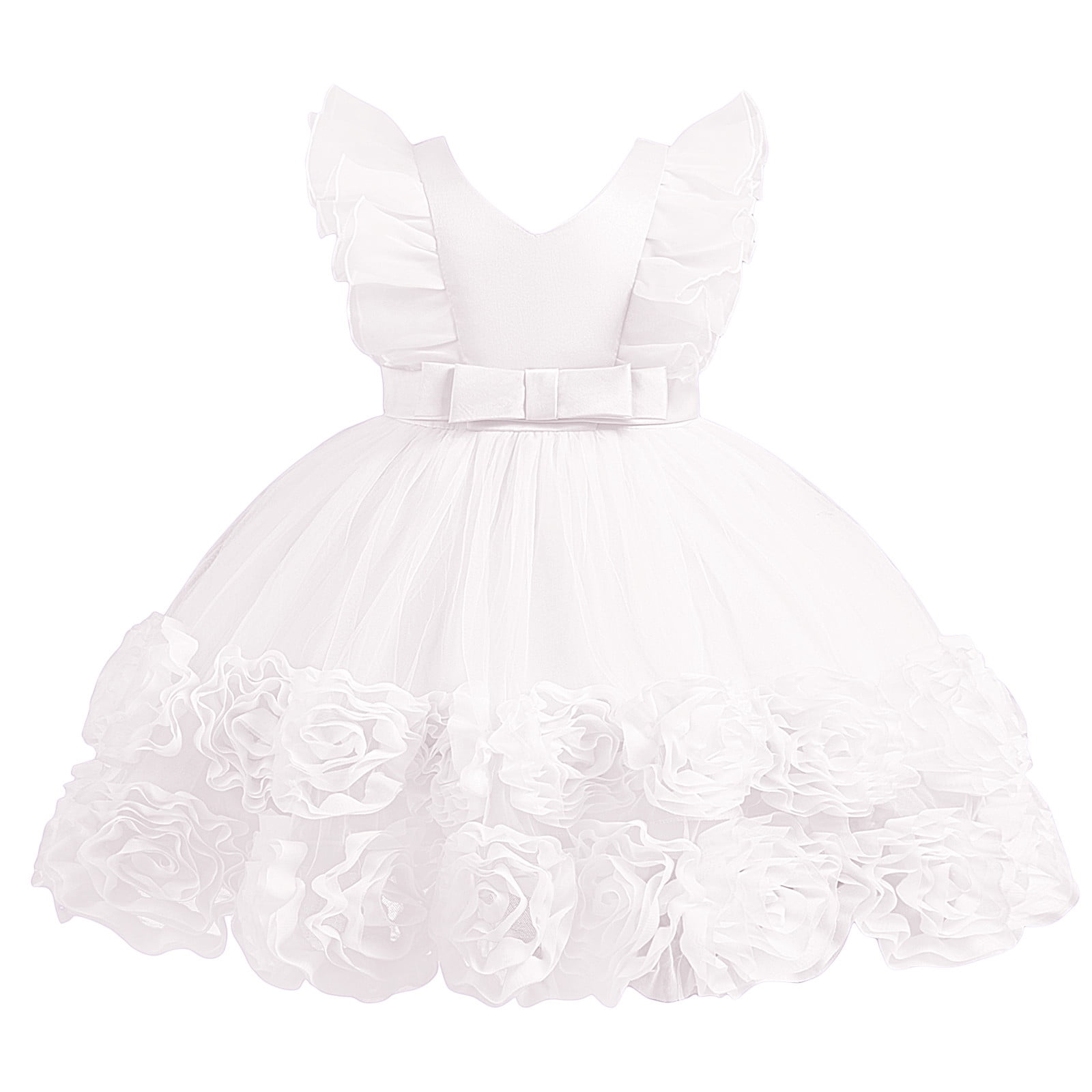 WEAIXIMIUNG White Dresses for Graduation Girls Child Girls Pageant Dress  Party Fly Sleeve Lace Embroidery Flowers Gown Dresses 110 - Walmart.com