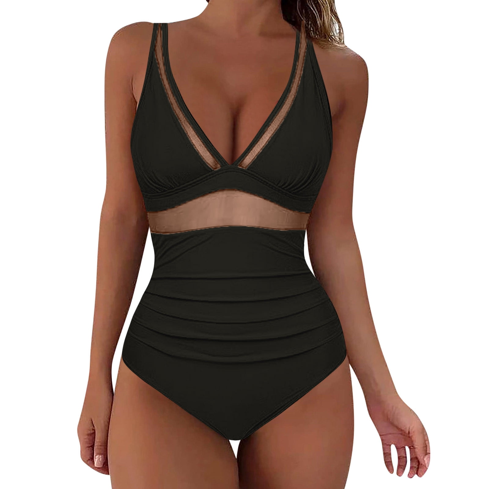 WEAIXIMIUNG Women Mesh Tummy Siamese Control Swimsuit Push Up High