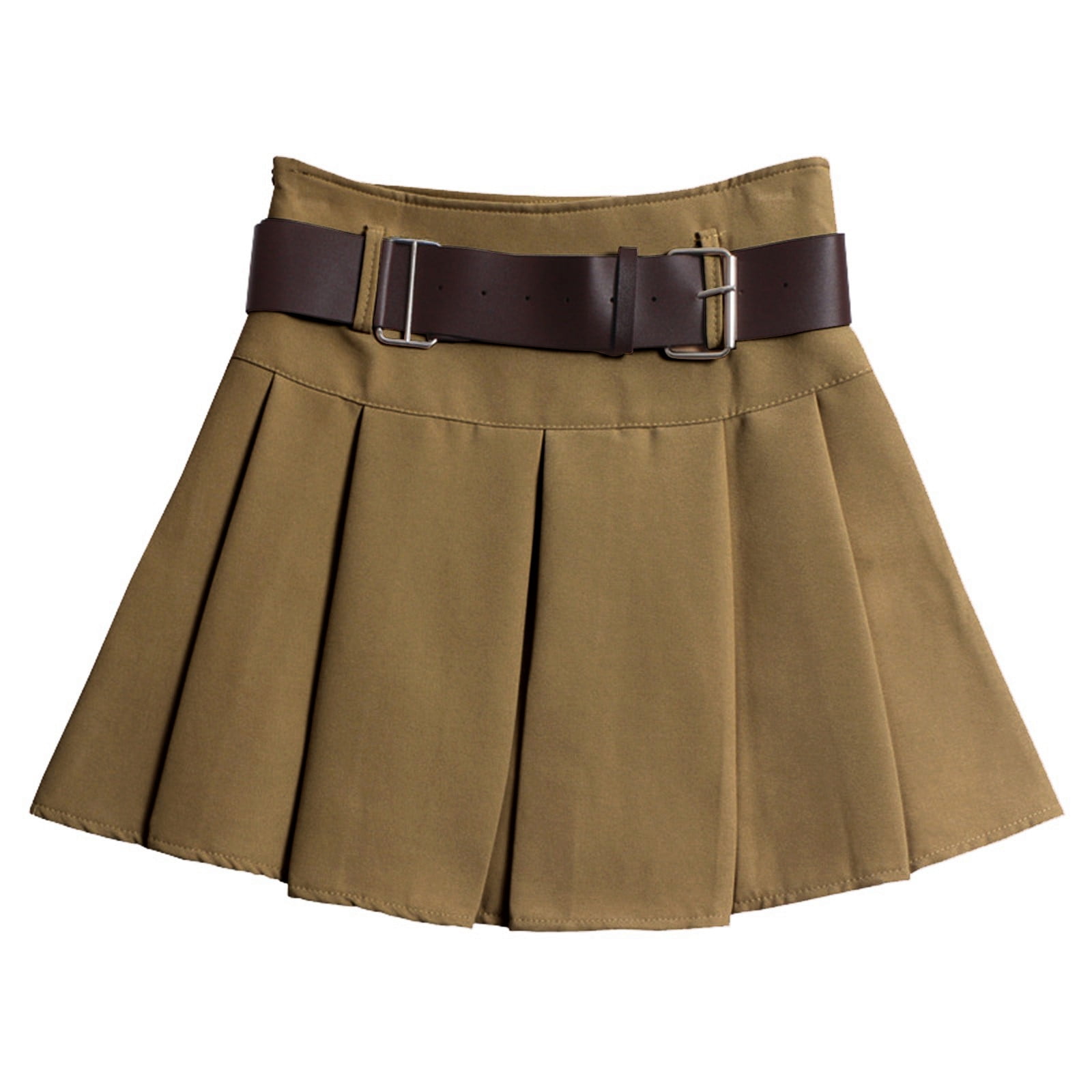 WEAIXIMIUNG Women Skirts Women with Belt Pleated Half Skirt Short  