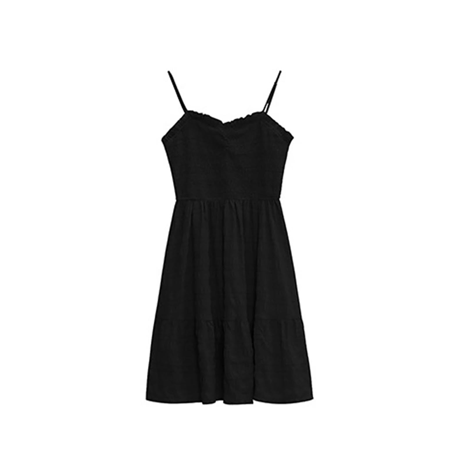 WEAIXIMIUNG Women's Suspender Dress Solid Color Large Swing Mid Skirt