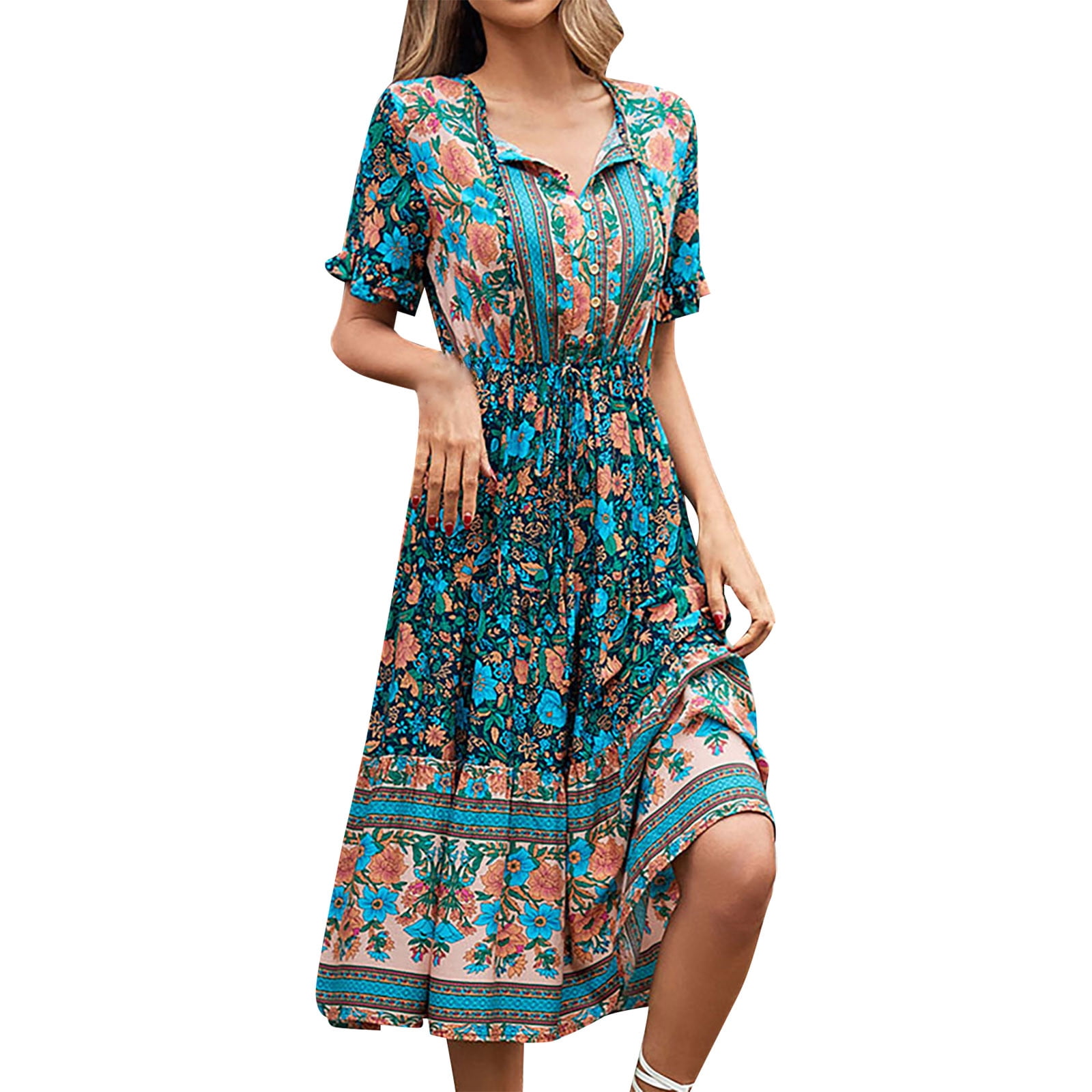 Weaiximiung Womens Summer Dress Long Dress Flowers Print Sling Loose