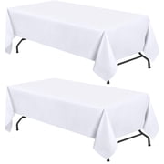 WEALUXE Set of 2 White Rectangle Tablecloth for Tables 8ft [60x126 Inch] White Table Cloths for 8 Foot Rectangular Tables, 200 GSM Poly Tabletop Covers Washable Fabric Stain/Wrinkle Resistant, 2 Pack