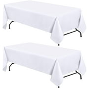 WEALUXE Set of 2 White Rectangle Tablecloth for Tables 8ft [60x126 Inch] White Table Cloths for 8 Foot Rectangular Tables, 200 GSM Poly Tabletop Covers Washable Fabric Stain/Wrinkle Resistant, 2 Pack