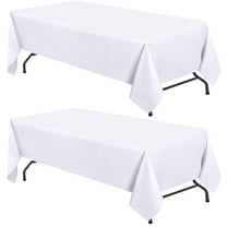 WEALUXE Set of 2 White Rectangle Tablecloth for Tables 8ft [60x126 Inch] White Table Cloths for 8 Foot Rectangular Tables, 200 GSM Poly Tabletop Covers Washable Fabric Stain, Wrinkle Resistant, 2 Pack