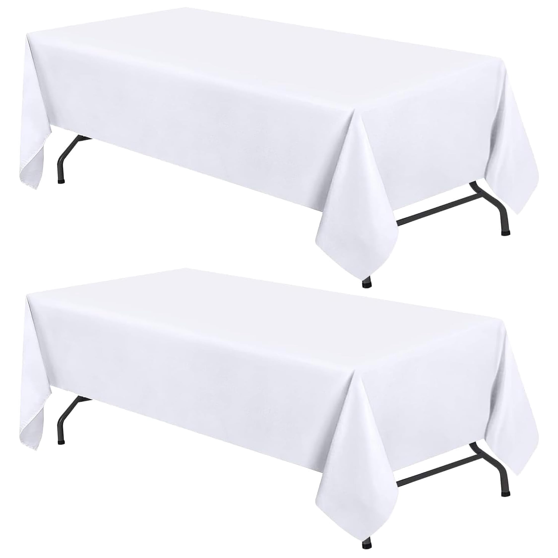 White Classic WEALUXE White Table Cloths for 6 Foot Folding Tables [2 Pack, 60x102 Inches] Tablecloths Rectangular, Washable Poly Fabric Cloth