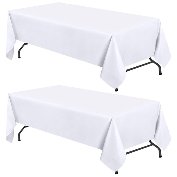 White Classic WEALUXE White Table Cloths for 6 Foot Folding Tables [2 Pack, 60x102 Inches] Tablecloths Rectangular, Washable Poly Fabric Cloth