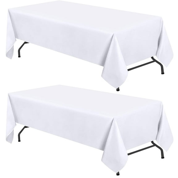 WEALUXE White Table Cloths for 6 Foot Folding Tables [2 Pack, 60x102 Inches] White Tablecloths Rectangular, Stain and Wrinkle Resistant Washable Poly Fabric Cloth