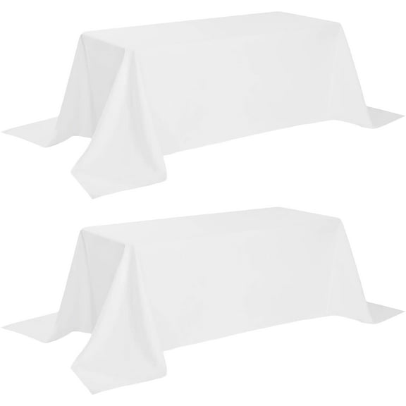 WEALUXE White Tablecloth 90x132 - White Table Clothes for 6 Foot Rectangle Tables, Stain and Wrinkle Resistant Washable Fabric [2 Pack]