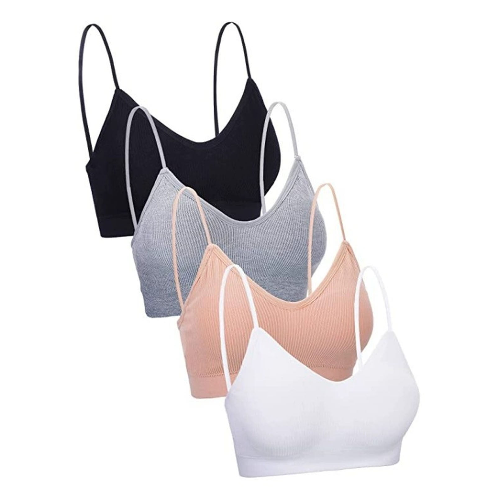 WEANT 4Pack Plus Size Sports Bra, Women's Spaghetti Strap Cotton Pullover Sports Bra Value Pack