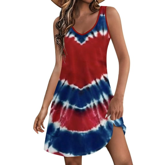 WEANT 4th July Tank Dress Women Women's Summer American Flag Patriotic Midi Dress Usa Stars and Stripe Dress Dark Blue S