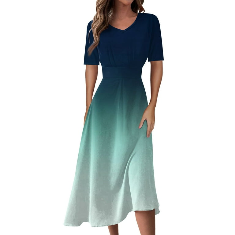 WEANT Black Cocktail Dress Wedding Guest Dresses for Women Women s Cocktail Vintage Dresses Gradient Print 2024 Modest Wedding Guest Dress Prom and Bridesmaid Cyan S Walmart