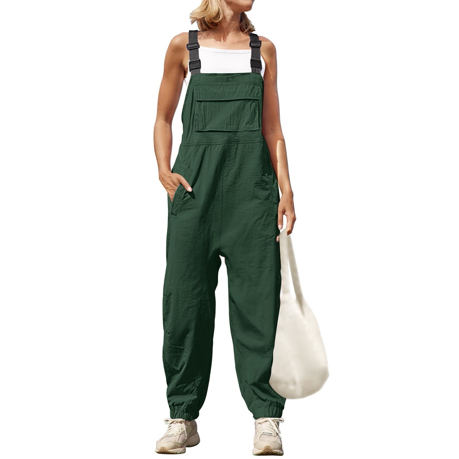 WEANT Flowy Pants for Women Womens Jumpsuits Overalls Wide Leg Casual Summer Outfits Rompers Jumpers Sleeveless Straps With Pockets 2024 Army