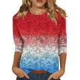 thumbnail image 1 of WEANT Going Out Summer Tops for Women Fouth Of July Casual Independence Day Crew Neck 3/4 Sleeve Ladies Blouses Dressy Tee Shirts Boho American Flag Outfits for Women Red 5XL, 1 of 5