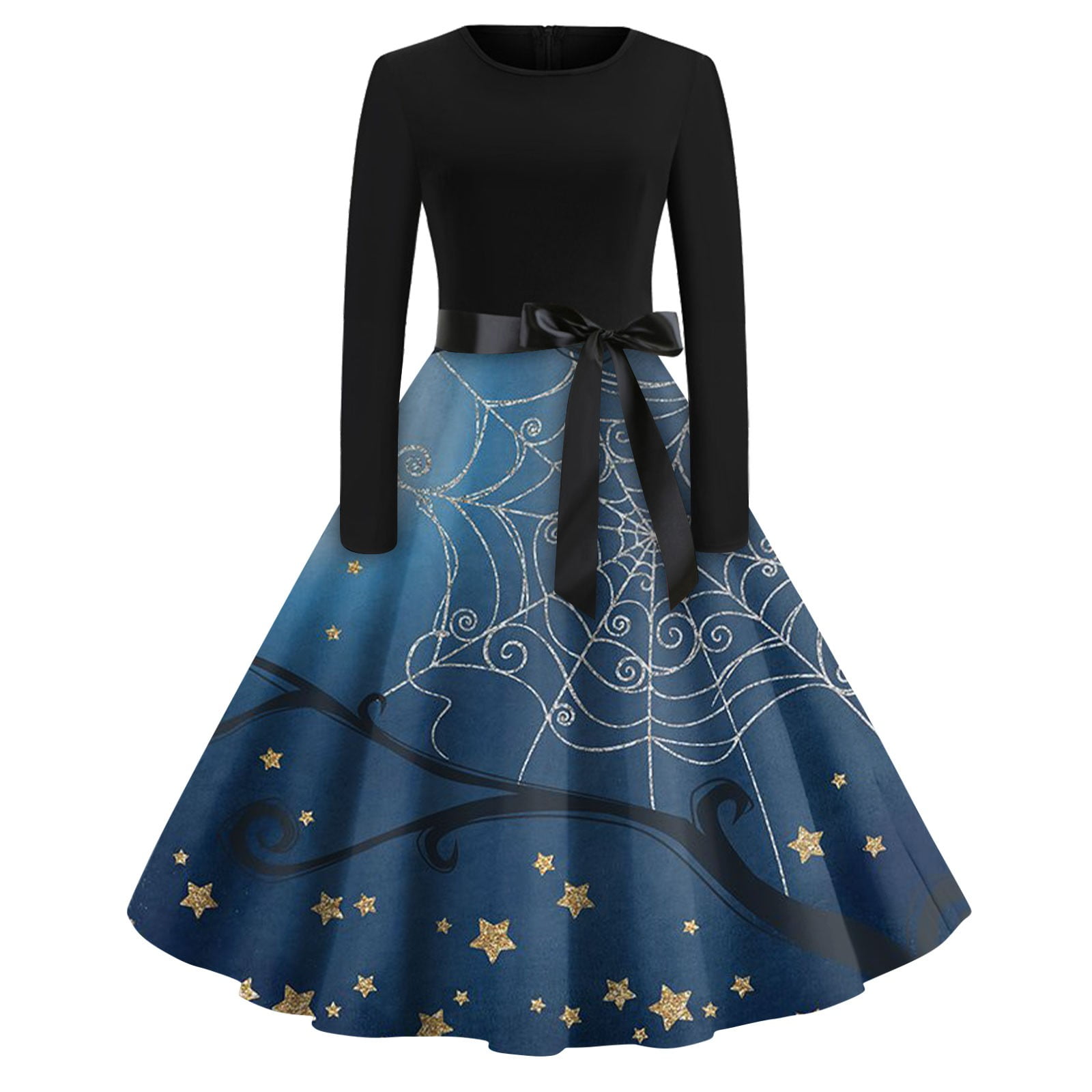 WEANT Halloween Retro Dresses Women's Crew Neck LaceUp Plus Size with