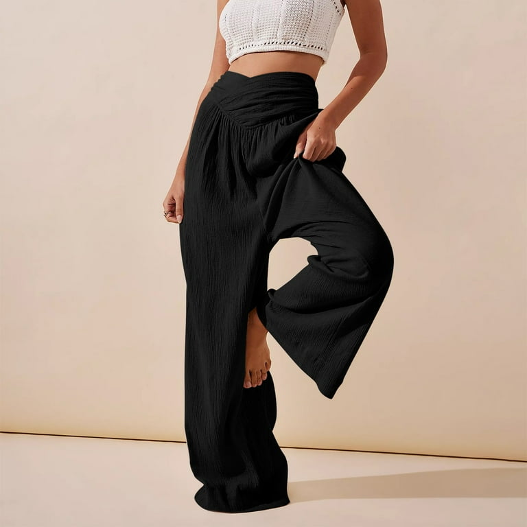 WEANT Ladies Sweatpants with Pockets Women s Wide Leg Pants High Elastic Waisted In The Back Business Work Trousers Long Casual Pants Black M Walmart