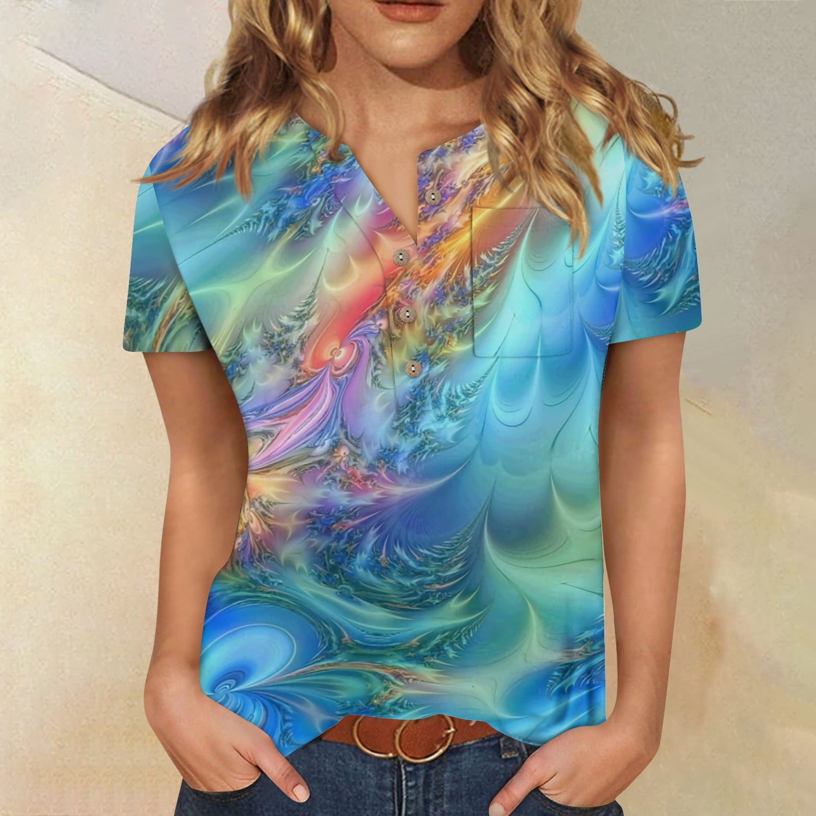 WEANT Skims Dupe Top, Womens Basic TShirts Button Neck Floral Short Sleeve Crop Tops Cute