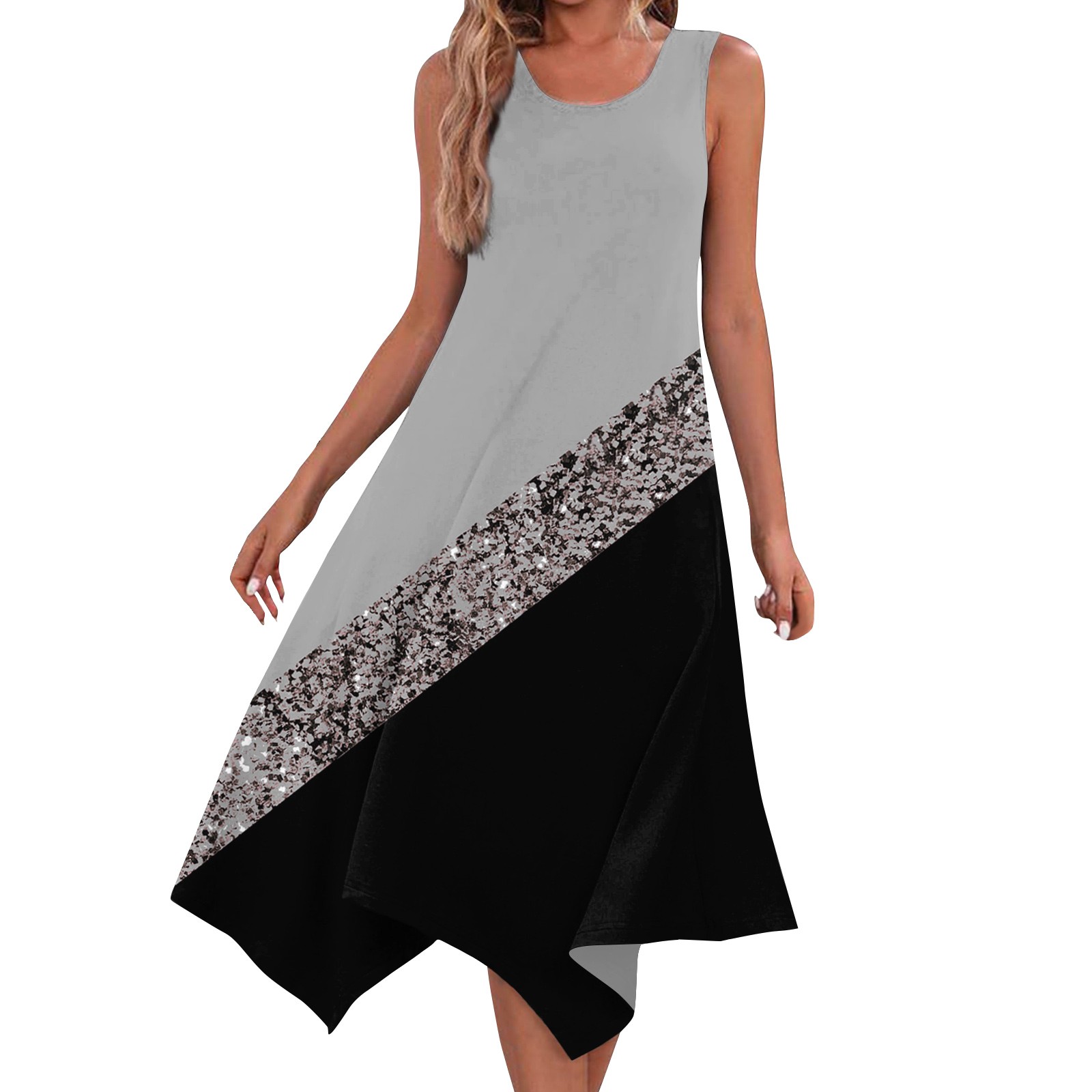 WEANT Wedding Dresses for Bride Women s Plus Oversize Print Casual Loose Fit Sleeveless Jersey Knit A Line Midi Dress X Large Gray Walmart