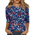 thumbnail image 1 of WEANT Women Tops Summer Fouth Of July Casual Independence Day Crew Neck 3/4 Sleeve Ladies Blouses Dressy Tee Shirts Fashion American Flag Outfits for Women Dark Blue M, 1 of 5
