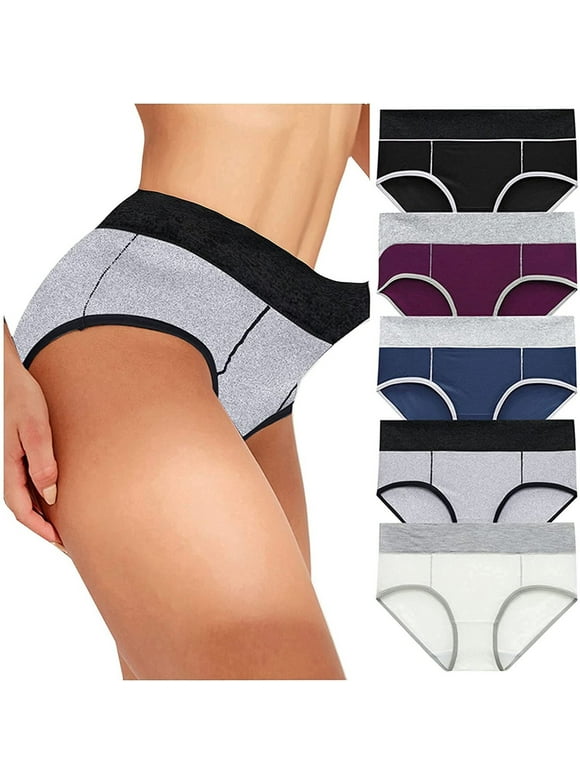 WEANT Womens Panties Womens Underwear,Cotton Mid Waist No Muffin Top Full Coverage Brief Ladies Panties Lingerie Undergarments for Women (5pcs:4X-Large, Purple AbI)