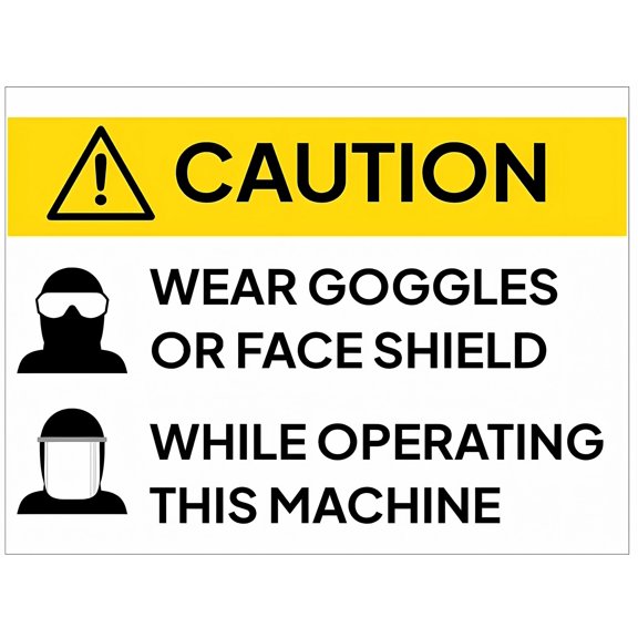 WEAR Goggles OR FACE Shield While Operating This Machine Sign (L8536) - 8"x12" Metal Tin Sign, Industrial Commercial PPE Use