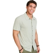 WEARFIRST Elm Men's Short Sleeve Moisture-Wicking 4-Way Stretch Button Up Shirt, Chinois Green Leaves, Size S