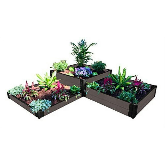 WEATHERED WOOD 'FORT KNOX' - 8' X 8' X 16.5" STRAIGHT CORNER RAISED GARDEN BED (TRI-LEVEL) - 1" PROFILE