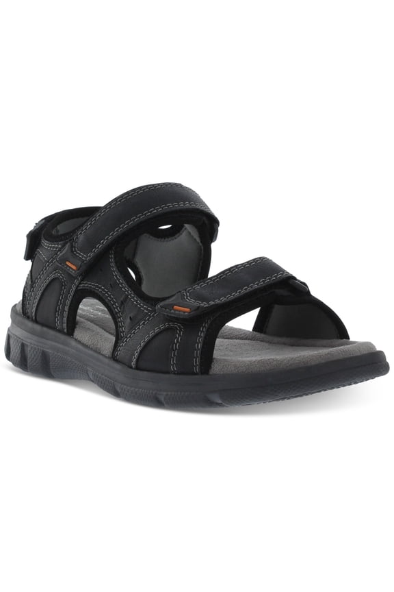 Mens Black Mixed Media Adjustable Cushioned Cole Round Toe Wedge Sandals Shoes 13 M