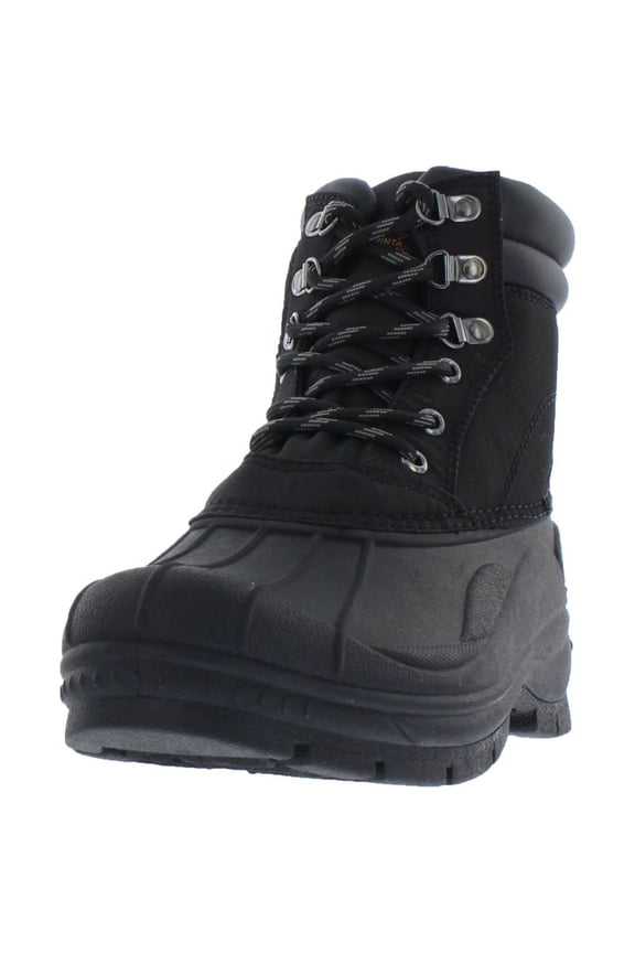 Mens Black Mixed Media Removable Insole Waterproof Round Toe Platform Lace-Up Duck Boots 11 M