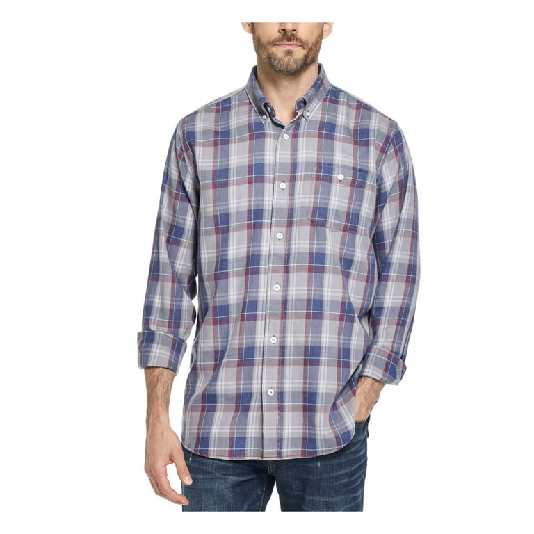 WEATHERPROOF VINTAGE Mens Gray Plaid Long Sleeve Classic Fit Button Down Flannel Dress Shirt S Walmart