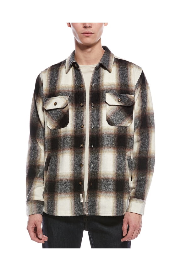 mens Brushed Plaid Shirt Jacket, s, Tan