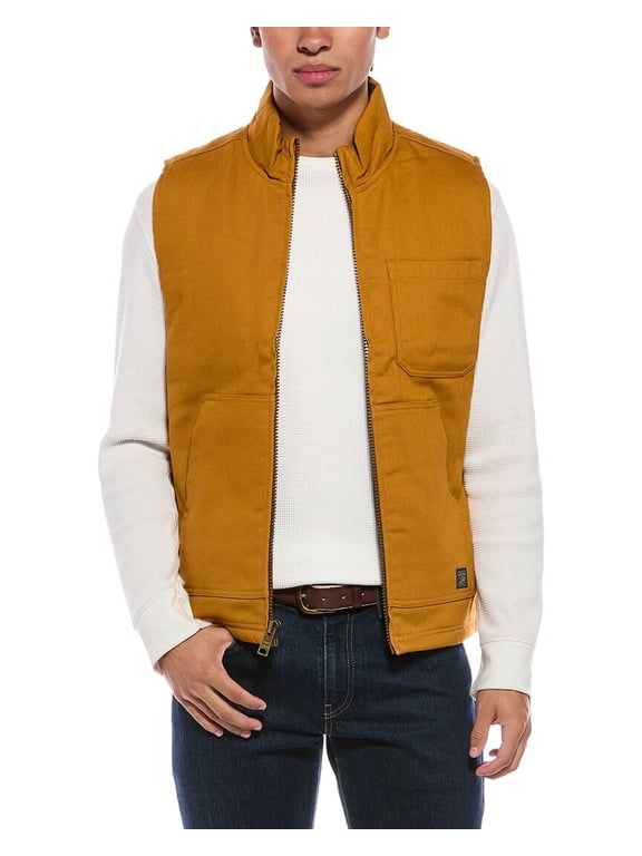 mens Plaid Flannel Lined Canvas Vest, XL, Yellow