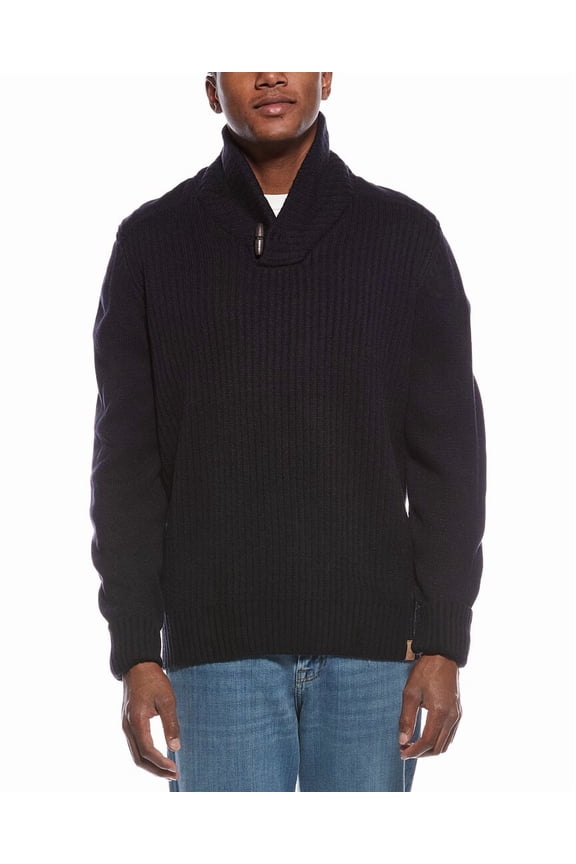 mens Shawl Collar Sweater, l, Blue