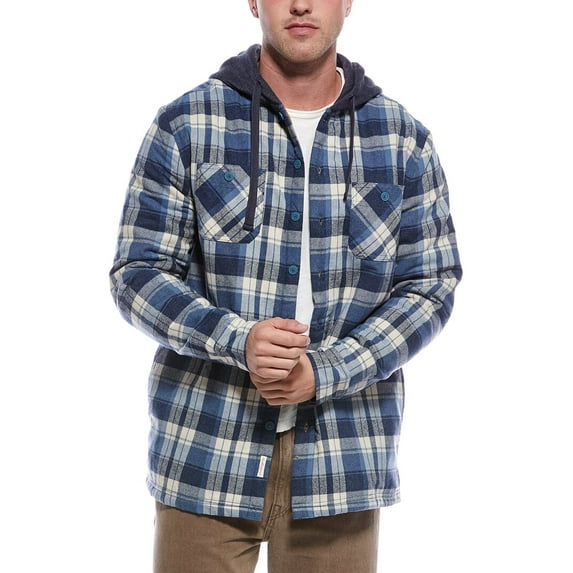 WEATHERPROOF VINTAGE mens Sherpa Lined Hooded Shirt Jacket, XL, Blue