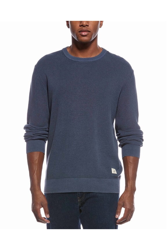 mens Vertical Weave Stonewash Crewneck Sweater, l, Blue