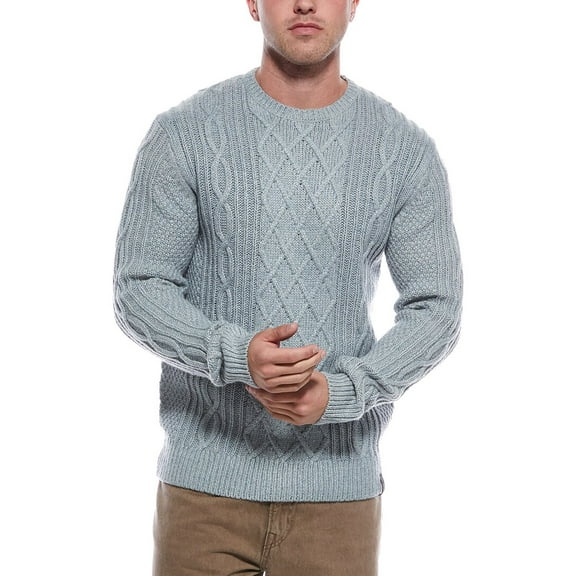 WEATHERPROOF VINTAGE mens  Wool-Blend Mixy Cable Knit Crewneck Sweater, l, Blue