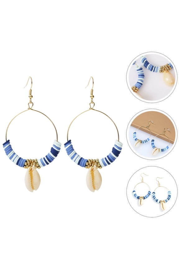 1 Pair Clay Circle Earrings for Women Boho Soft Ceramic Blue Fading Resistant Festival