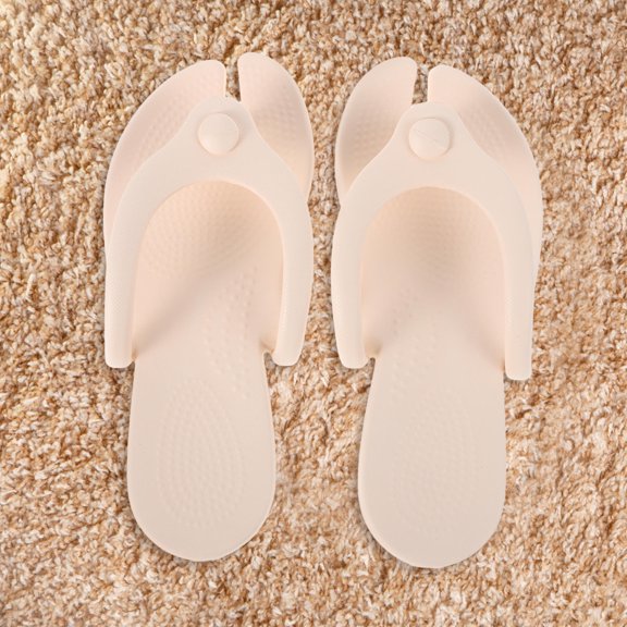 WEAVILUX 1 Pair Flat Foldable Slippers For Women Beige EVA Portable Shower Shoes For Gym Home And Spa Use