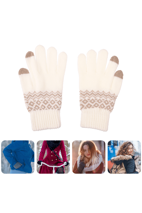 Unisex Winter Gloves for Adults, Warm White Acrylic Knit, Touchscreen Compatible, Comfortable and Cozy, 1 Pair