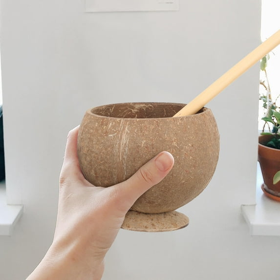 WEAVILUX Coconut Bowl with Straw - Natural Coconut Shell Dessert Holder, Assorted Colors, Set of 1