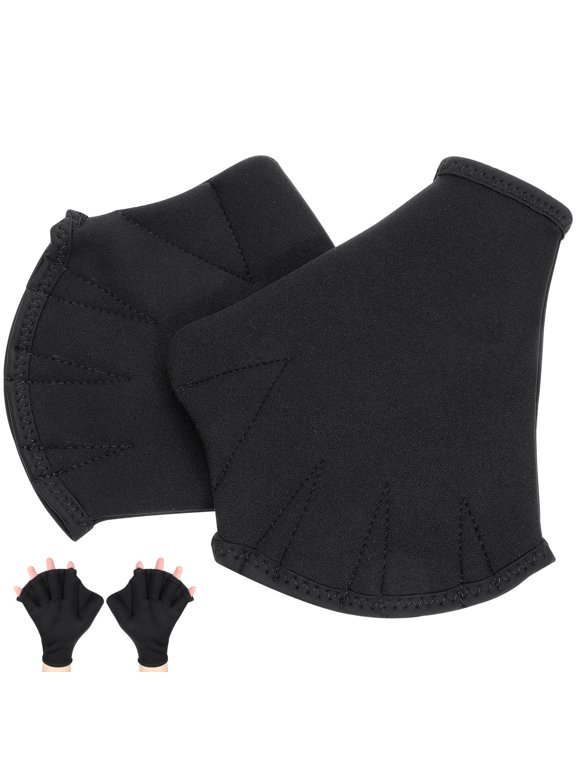 1Pair Black Swim Webbed Gloves with Jellyfish Protection and Comfortable Fit