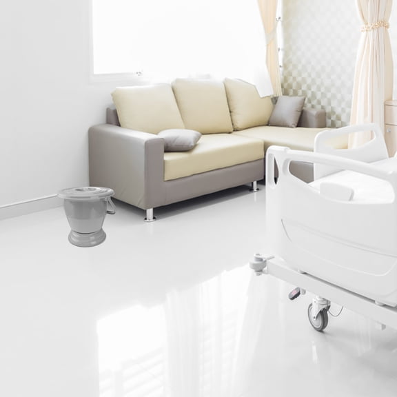 WEAVILUX 1Pc Labor Saving Grey Plastic Portable Commode Chair with Cover and Stable Base