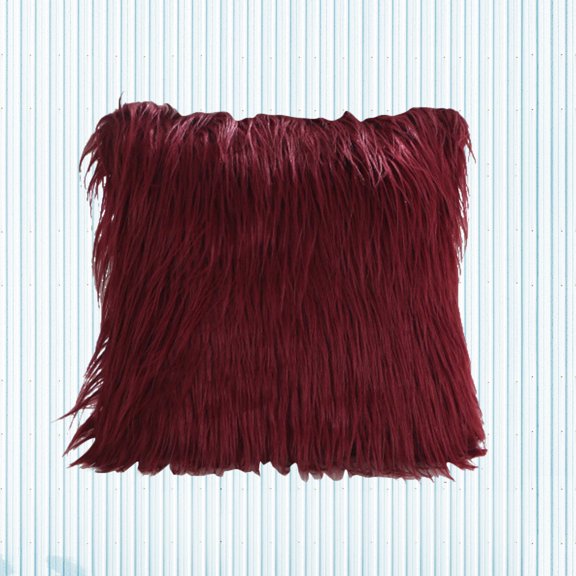 WEAVILUX Dark Red Plush Pillowcase 1 Piece Soft Wool Cushion Cover for Cozy Home Decor and Comfortable Living Room Use