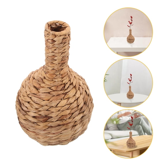 WEAVILUX Light Brown Woven Flower Vase Handmade Rustic Indoor Flower Arrangement
