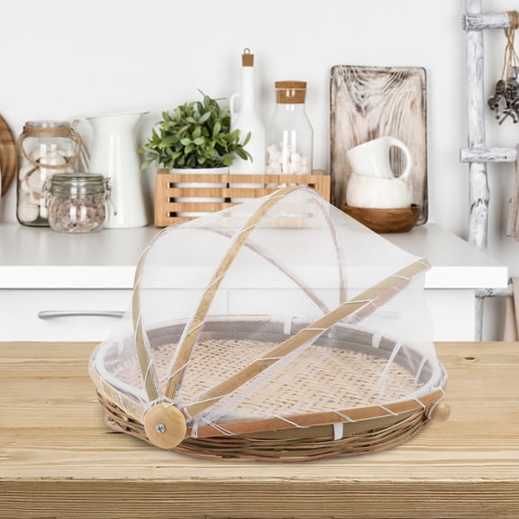 WEAVILUX Khaki Storage Basket with Breathable Fine Mesh Cover for Home Organization and Efficient Storage Solution