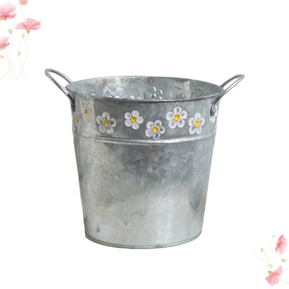 WEAVILUX 1Pcs Large Round Silver Iron Flower Pot for Home Decoration 11.8x6.1x6.7in