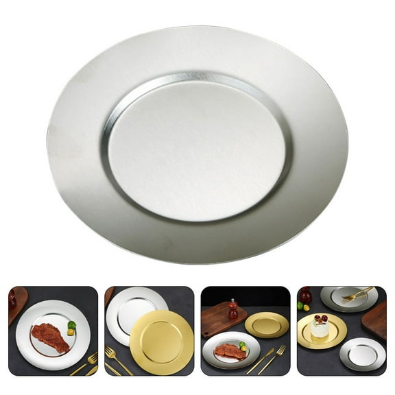 WEAVILUX Stainless Steel Round Dinner Plate Silver Color Widened Design 1Set